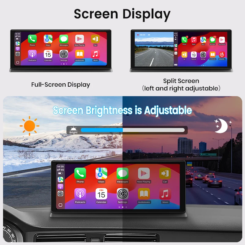Cámara para Tablero de Instrumentos Junsun de 11.3 Pulgadas, 4K, Inalámbrica, CarPlay para Apple, Android Auto, Pantalla para Tablero de Instrumentos, DVR para Automóvil, Grabador de Video de Doble Lente, Pantalla Táctil IPS, Navegación GPS, Cámara de Visión Trasera, BT, AUX