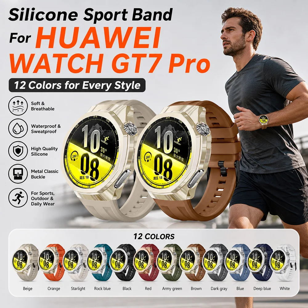 Silikonarmband für Huawei Watch GT7 Pro, TPU-Armband mit Gehäuse, 2-in-1-Set, leichtes Ersatzarmband für Huawei Watch GT7 Pro.