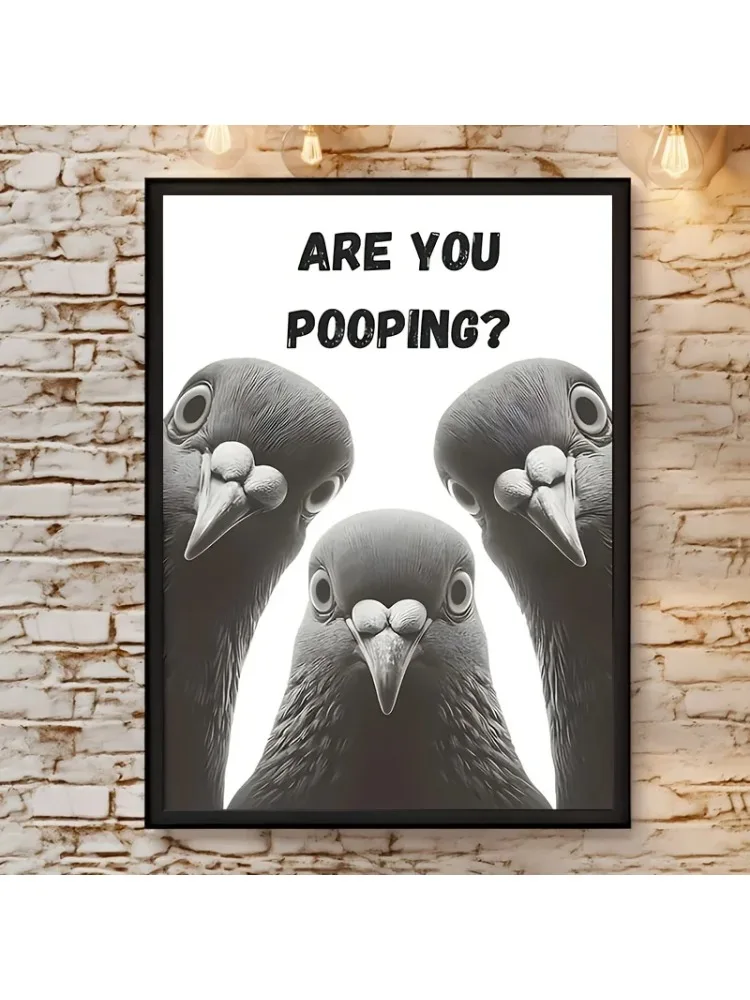 Grappige duif badkamer canvas print poster, humoristisch toilet muur kunst decor, unieke creatieve muur kunst perfect voor kamer decor - afbeelding 2