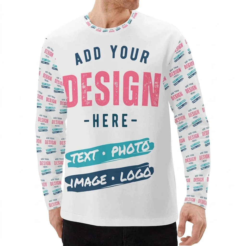 Custom Long Sleeve T Shirt All Over Print Personalized T Shirt Custom Text Photo Logo Graphic Tee Men's Women's Casual Clothing