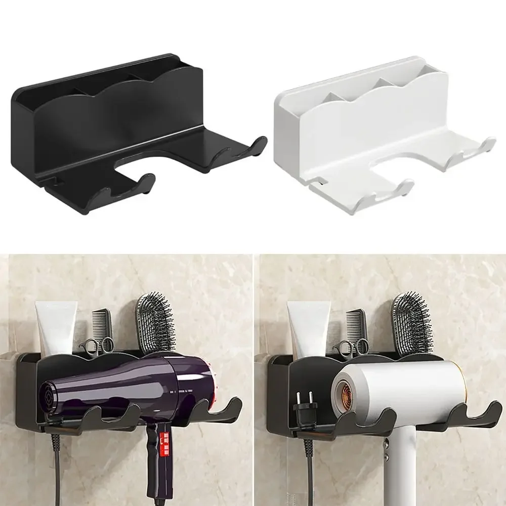

Black/White Hair Dryer Holder Wall-Mounted Strong Load-bearing Sorting Bracket Multifunctional Plastic Bathroom Organizer