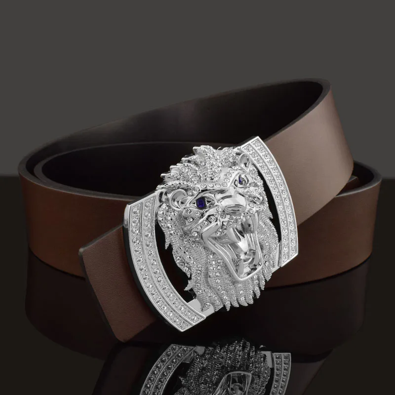 Retro Lion Buckle High Quality Belts Brand Genuine Leather Men Fashion Personality Belt Casual Ceinture Homme Automatic Buckle