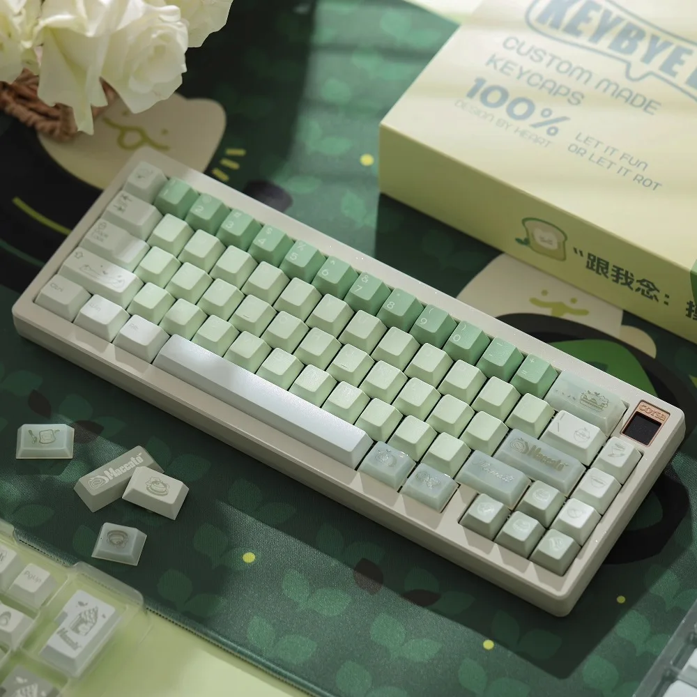 

203 клавиш KeyByeLab Matcha Cat, набор клавишных колпачков из ПБТ + ПК, милая на заказ клавиатура, игровая клавиатура с вишневым профилем для механической клавиатуры, подарок