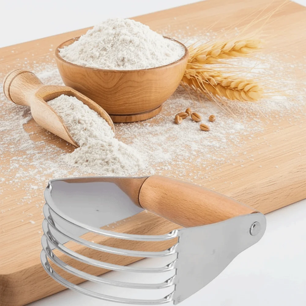 

Egg Beater Manual Dough Blender Wood Handle Stainless Steel Butter Churner Curved Design Flour Cutter Potato