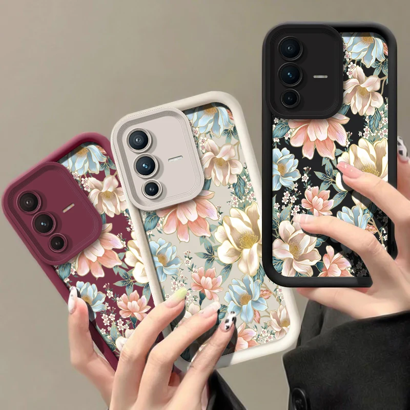 Color Flowers Phone Case For VIVO V25 V25E V23 V23E V20 V17 V15 V11I V5S V5 Lite Pro Camera Lens Protection Silicone Soft Cover