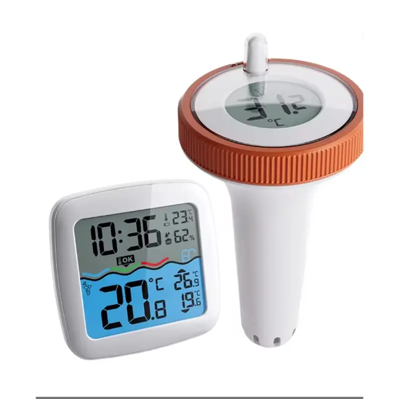 X18A-Floating Water Thermometer With Clock Wireless Thermometer For Swimming Pool Bathrooms Pool Water Temperature Monitoring