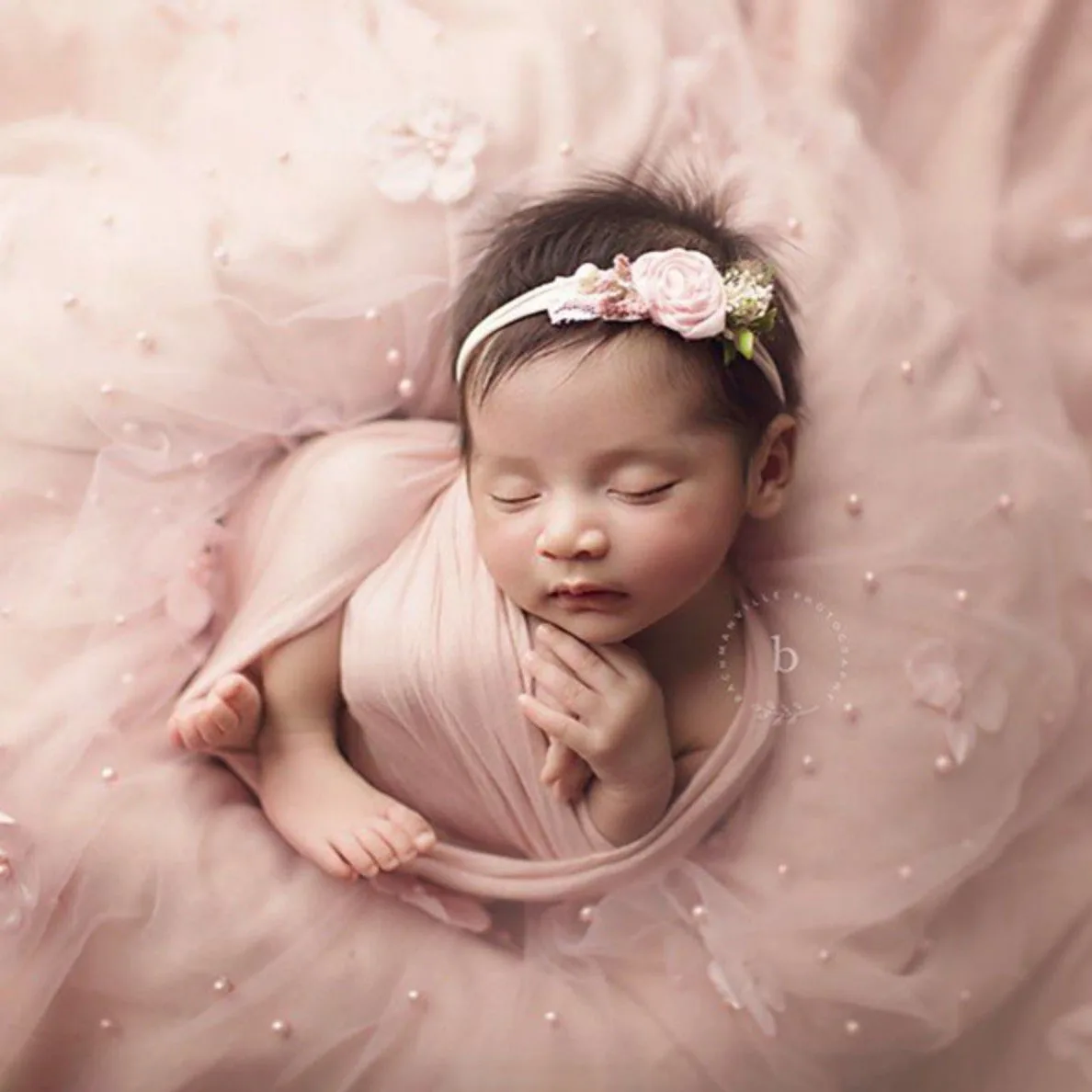 Newborn Photography Clothing Floral Pearl Wrap Mesh Backdrop Studio Shoot Background Blanket Baby Girl Photo Props Accessories