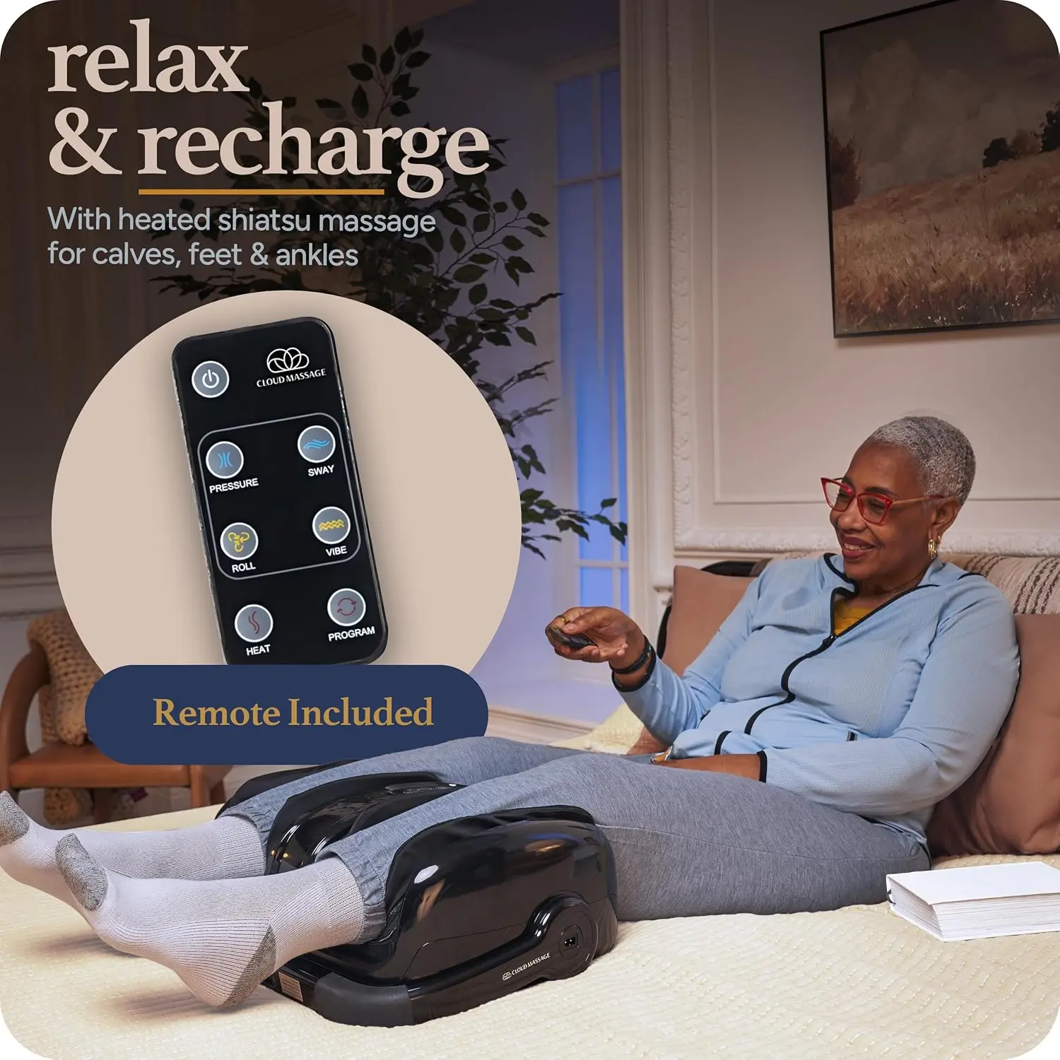 Cloud Massage Foot & Calf Massager for Relaxation, Plantar Fasciitis Relief, Neuropathy, Circulation, and Heat Therapy