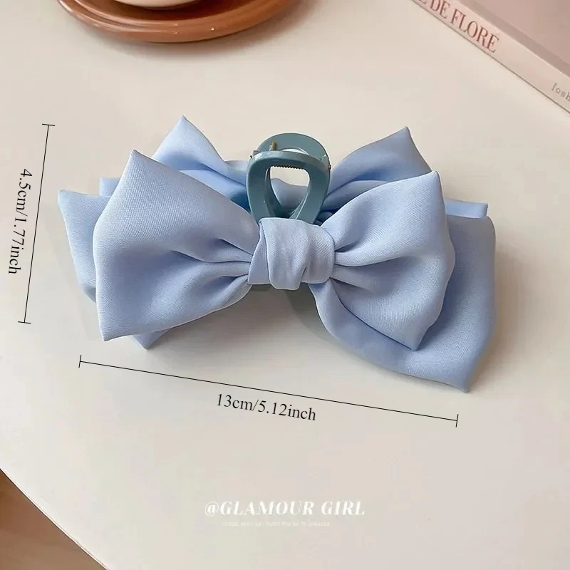1PCS Bow shark clip Fashion Women Bow Hairpin Korean Version Of Solid Color Butterfly Satin Hair Clips Girls Hair Headwear ﻿ view 6