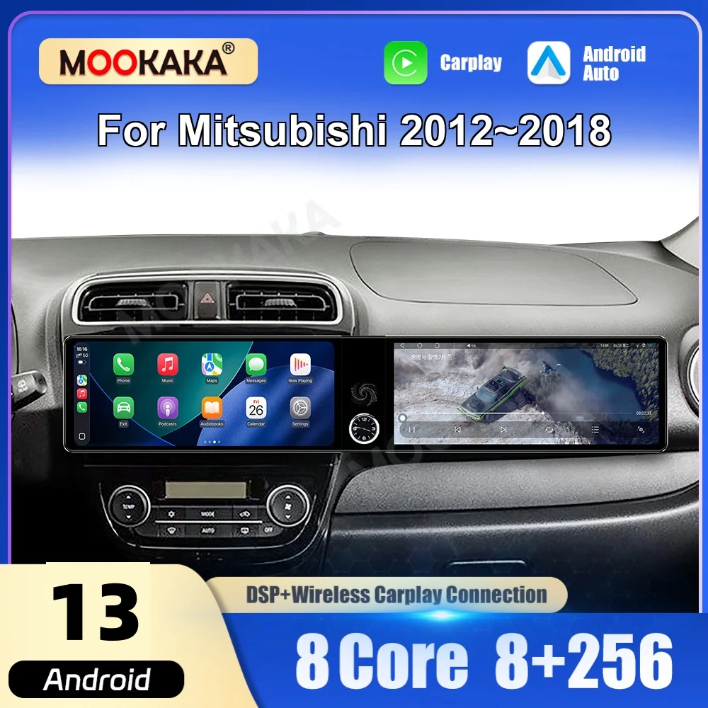 Estéreo para Auto Android para Mitsubishi Mirage 2012-2018, Carplay Inalámbrico, Android Auto, Navegación GPS, Pantalla Táctil HD de 12.3 Pulgadas, BT, WiFi, DS