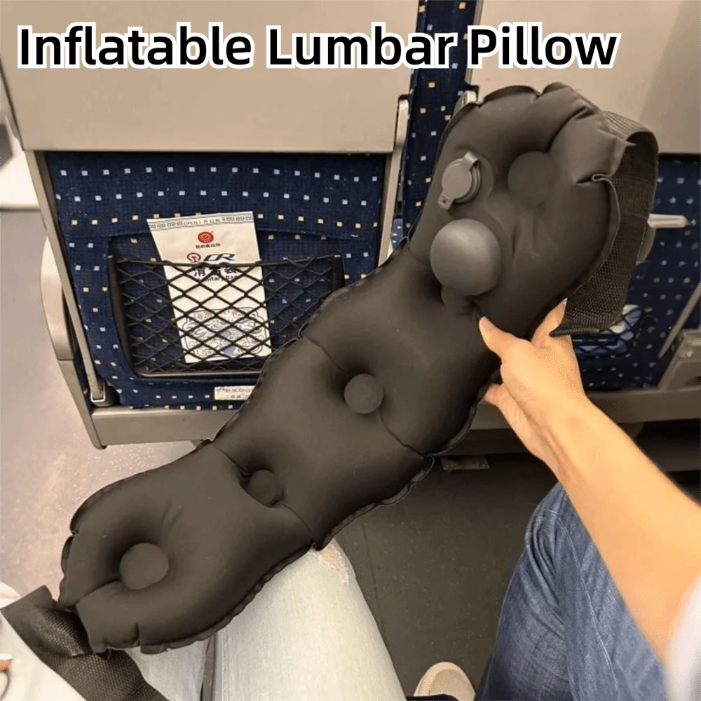 Almofada Lombar Inflável Portátil com Bolsa de Armazenamento, Autoinflável, Suporte Lombar Respirável e Ajustável