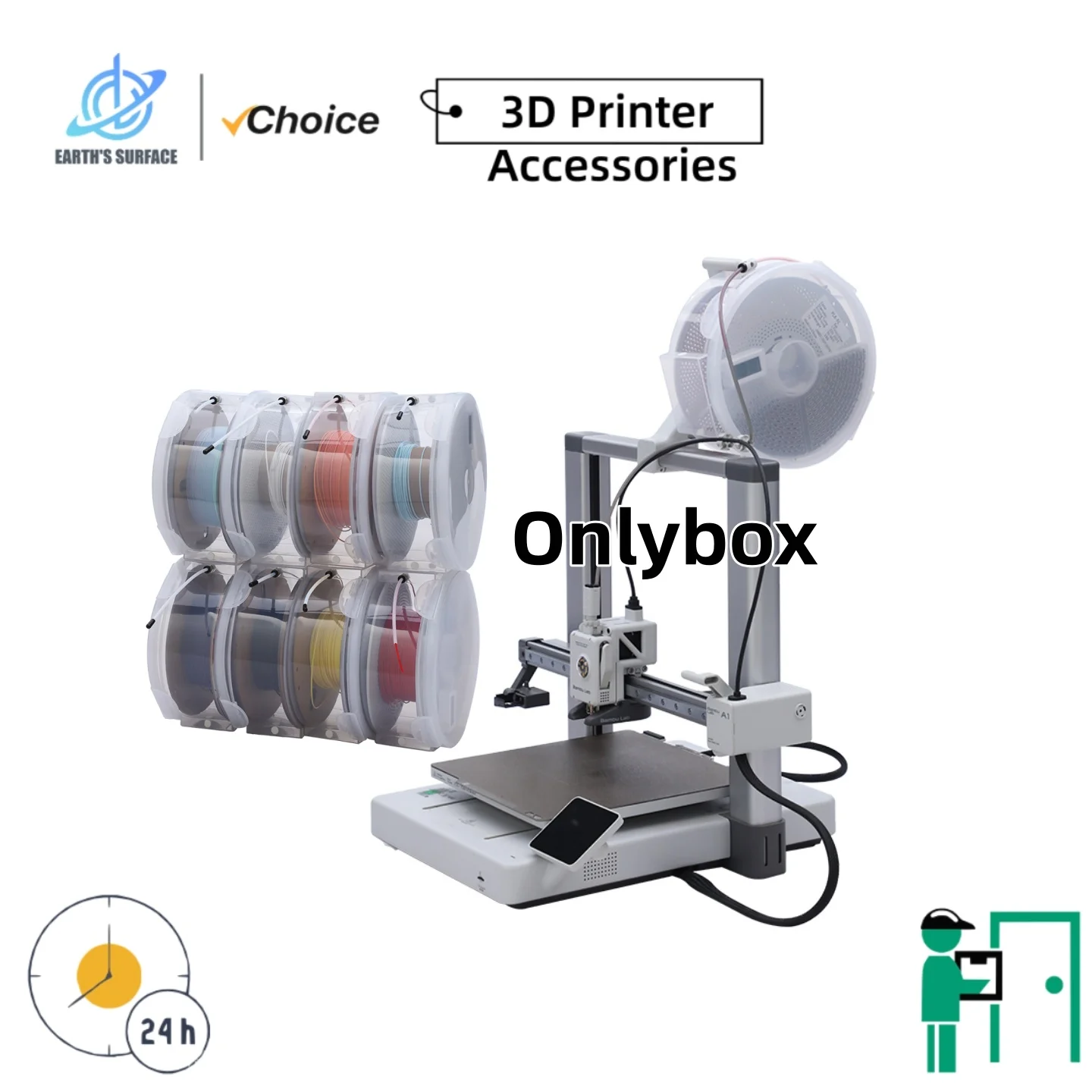 EARTH'S SURFACE Pyłoszczelny pojemnik na filament do drukowania 3D z higrometrem i termometrem, przezroczysty, odporny na wilgoć. — zdjęcie produktu 3