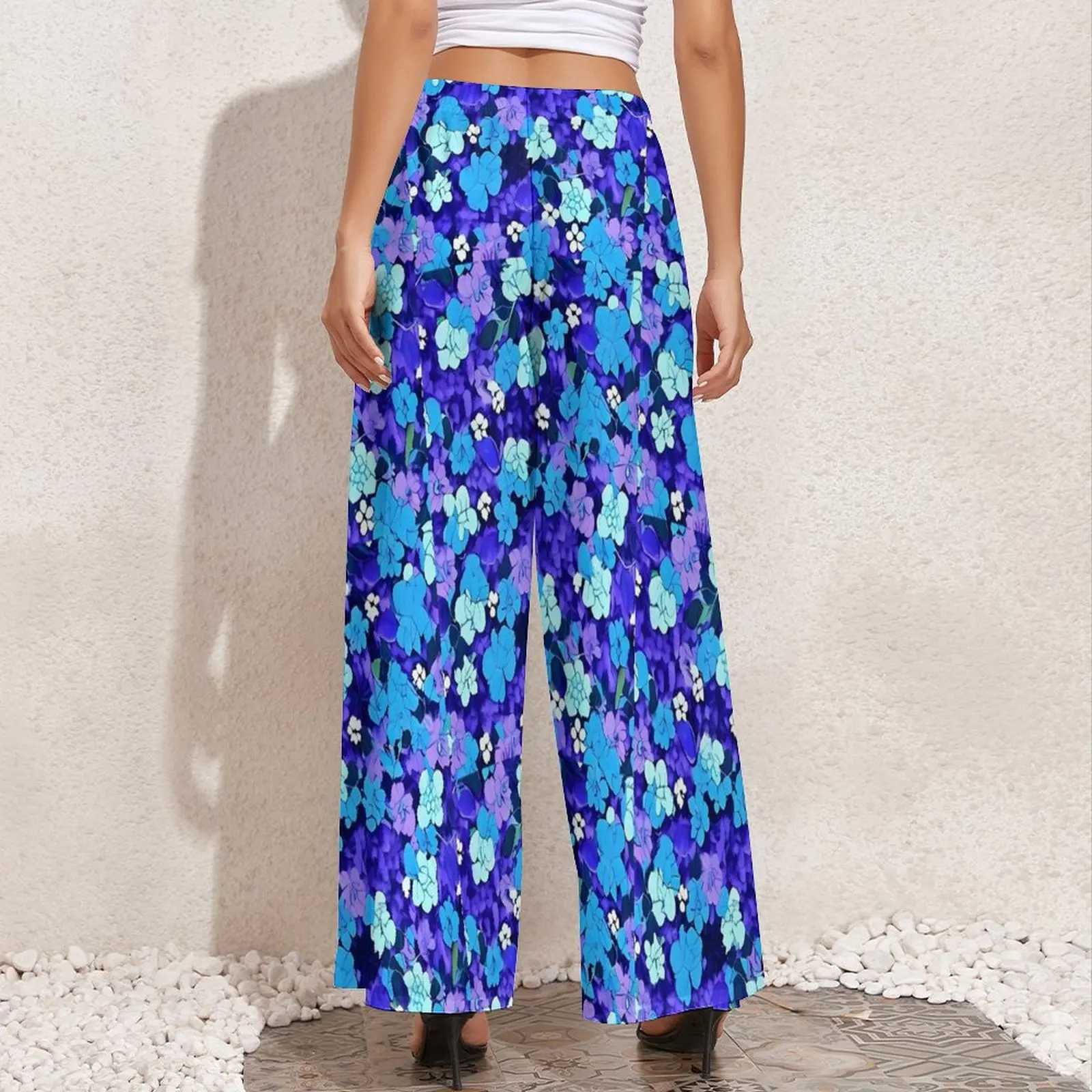 Blue Flower Pants Ditsy Floral Print Street Fashion Straight Wide Pants High Waisted Trendy Trousers Big Size 4XL 5XL