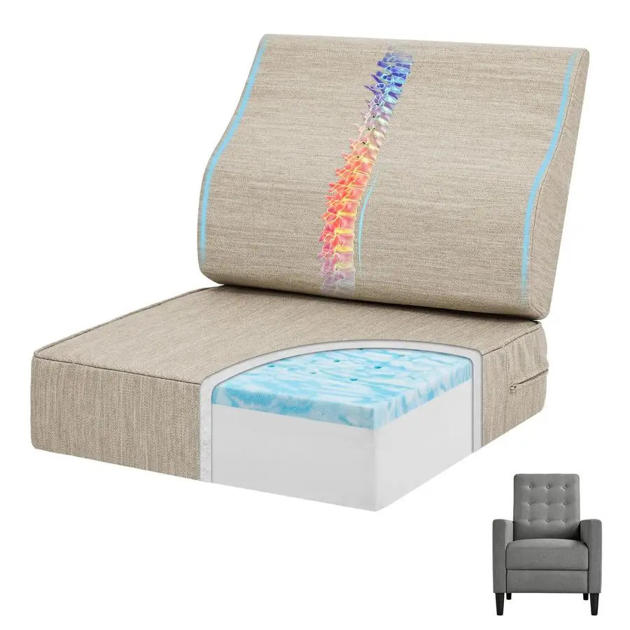 

Подушки для кресла-реклайнера из гелевой пены с эффектом памяти и поясничной подушкой для пожилых людей, 20x20x5 дюймов, толстые, двухслойные, с запатентованным дизайном, нескользящие