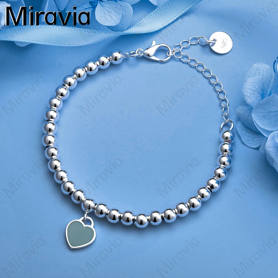 

Miravia 925 Sterling Silver Heart Pendant Round Bead Necklace Bracelet Women Charming Cute Holiday Gift Jewelry