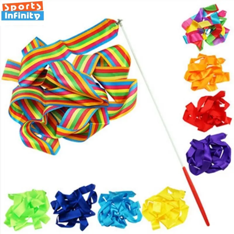 2m 4m Colorful Gym Dance Ribbon Rhythmic Gymnastics Ribbon for Girl  Ballet Streamer Twirling Rod Rainbow Stick Sports Training