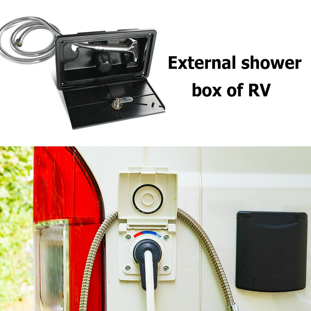 RV Shower with Lock Hot Cold Adjustable RV Exterior Shower Box Single Knob Boat Marine Camper Motorhome Caravan Accessories