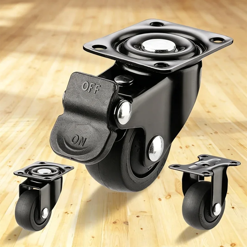 4 Pcs Caster 1''/1.25''/1.5''/2'' Black Rubber Spinner Wheel Small with Bearing with Lock Steering Tatami Drawer Pulley Silent