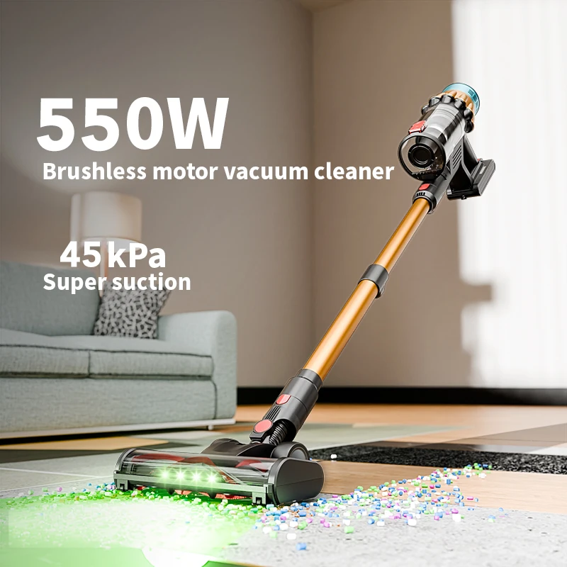 Cordless Handheld Vacuum Cleaner V22 Gold,45KPA,Touch Screen,Smart Dust Sensor, for Home Bed Carpet Clean 1.2L