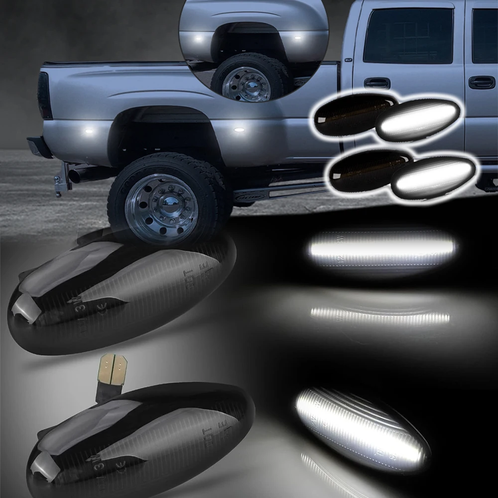 4x Rear Wheel Side Fender White LED Side Marker Light for Chevrolet Silverado 2500HD 3500HD GMC Sierra 2500HD 3500HD 2001-2014