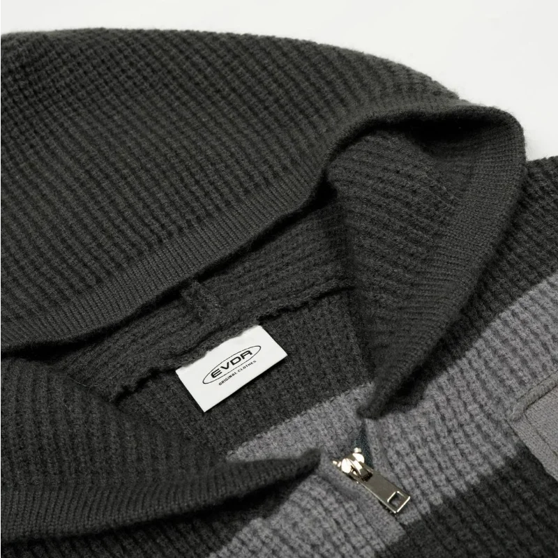 المرأة مخطط بالأزرار مقنعين سستة سترة اللون مطابقة الربيع موضة كسول نمط معاطف الخريف فضفاضة الحياكة الترفيه القمم