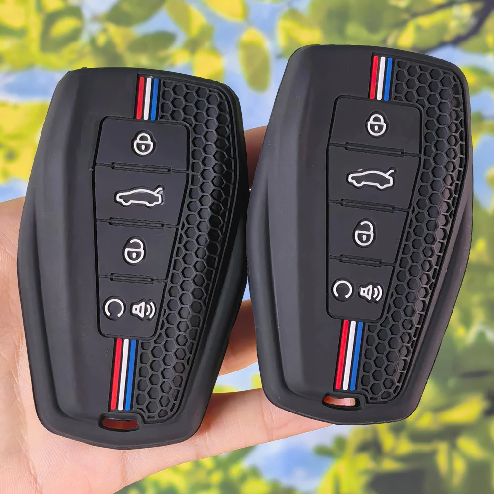 Silicone Key Fob Cover with Honeycomb Racing Stripe for Geely Coolray X6 Geometry C Emgrand Global Kulrey Hawk GX7