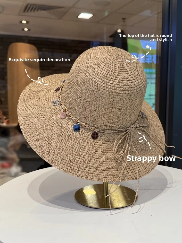 

Ethnic Sle Women's St Hat Large Brim Faionable Versatile Sun Protection Hat for Beach Vaion Casual round Top Hat