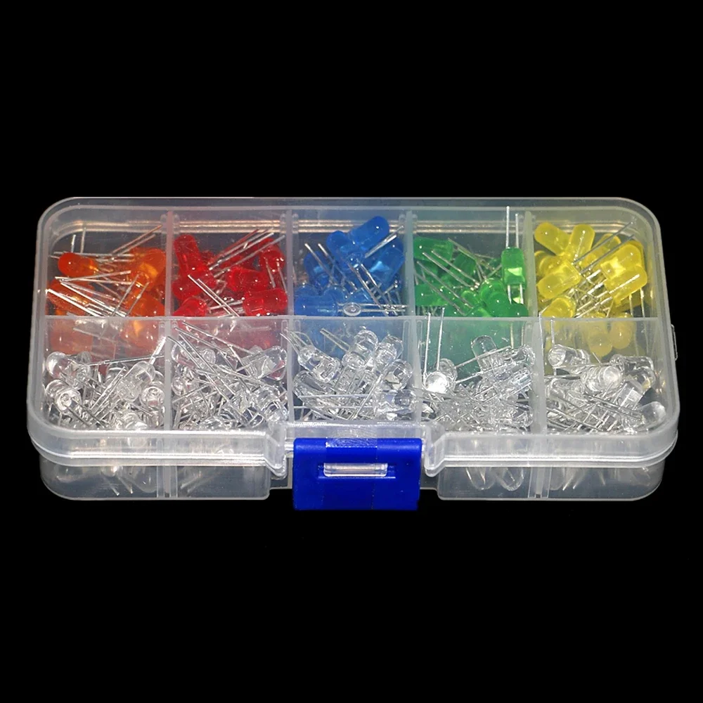 200pcs 5mm LED Diode Light Round Bright White Yellow Red Green Blue Assortment Assorted Kit DIY Box Support Dropshipping