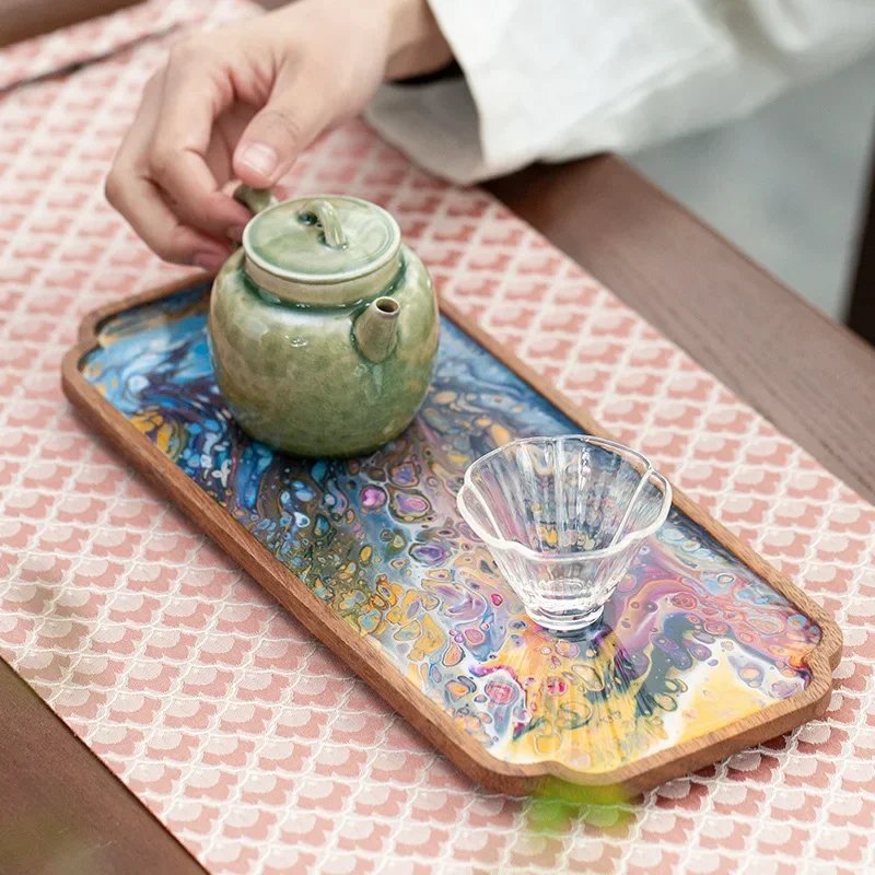 

Resin tea tray tray household small tea table antique lacquer solid wood dry bubble tray modern kung fu tea set tea table