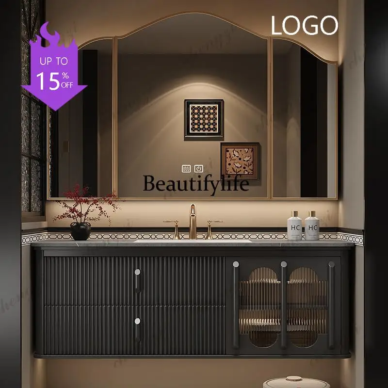 M183 Bathroom Vanity With Sink Wall Mount Aesthetic French Style Retro Oak Bathroom Slate Washbasin Combination Custom Washbasin