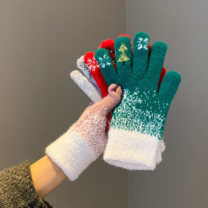 قفازات نسائية دافئة لفصل الشتاء شاشة تعمل باللمس بالإضافة إلى قفازات مخملية سميكة مقاومة للبرودة ودافئة من الصوف المحبوك بدون أصابع قفازات