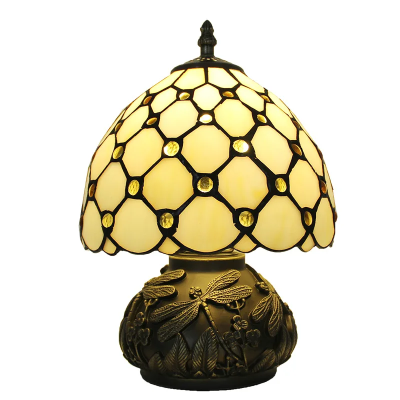 

New American retro desk lamp, living room study stained glass handicraft lampshade lamp, American desk lamp