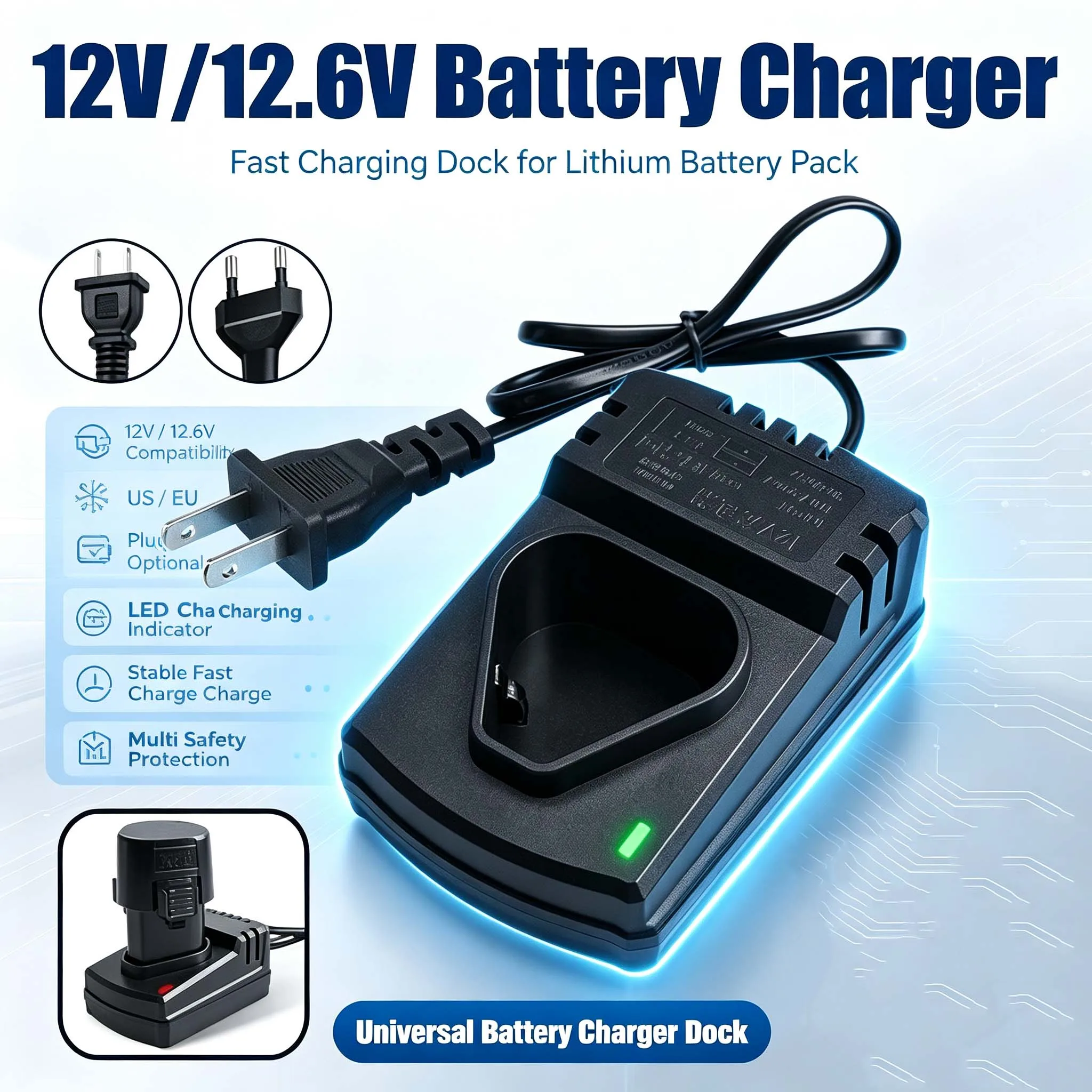 EU US Plug 12.6V/12V 1A 2A For Model Charger Electric Drill Electric Wrench Angle Grinder Charger Electric Tool Battery Charger