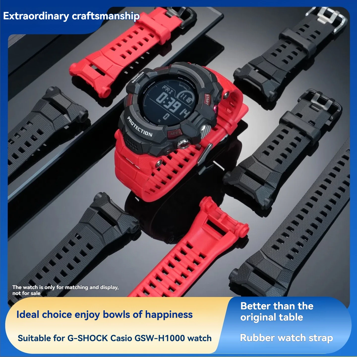 Resin Silicone Watch Band suitable for Casio GSW‑H1000 Intelligent Sports Watch Black Replacement Wristband Accessories