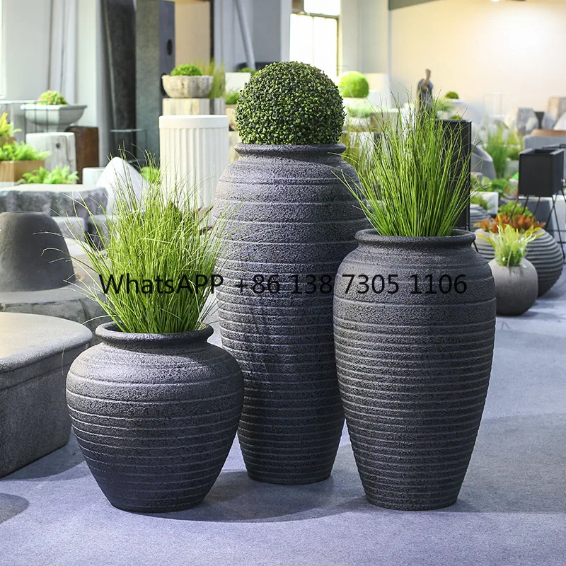 Modern simple large wide mouth oval floor-to-ceiling living room outdoor large diameter FRP tall large vase ornament