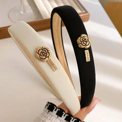 New Small Fragrant Wind Camellia Headband for Women Elegant Fashion Girl Retro Sponge Hair Band