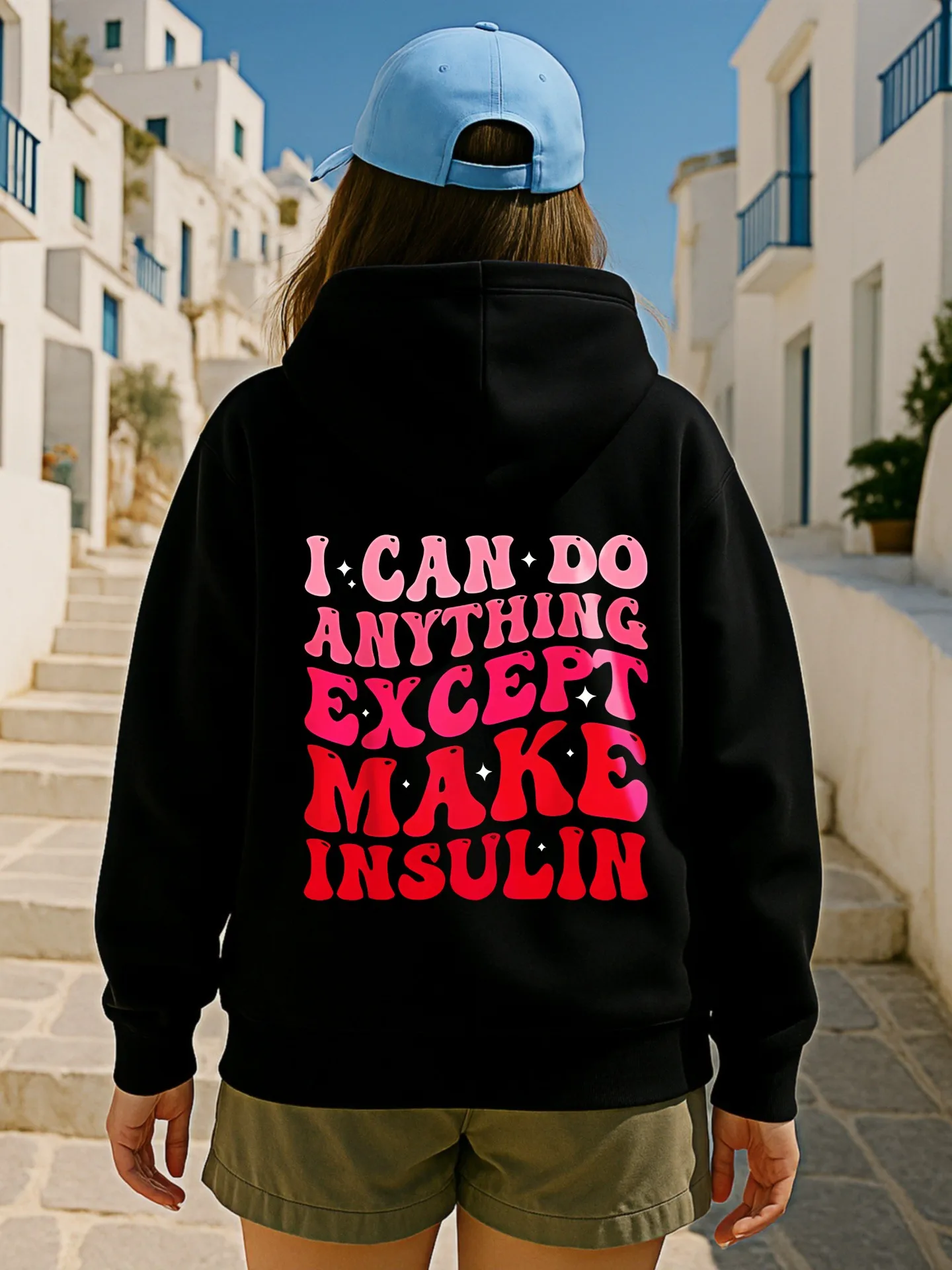 Sudadera con capucha esencial, estampado de letras, estética informal, tela suave, uso diario informal para mujer