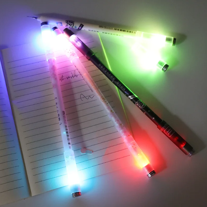 Cool Rotating LED Flash Gel Pen with Light Students Fashion 0.5mm Gaming Spinning Pen Ballpoint with Battery Kids Christmas Gift