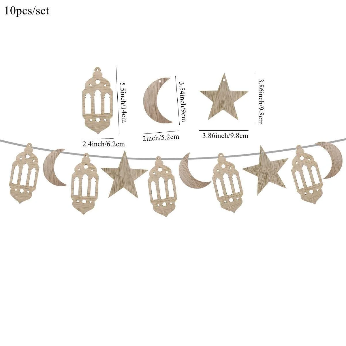 1pcs Eid Mubarak Wooden Garland Banner For Ramadan Eid al-Fitr Muslim Home Party Wall Decorations DIY Gifts Supply