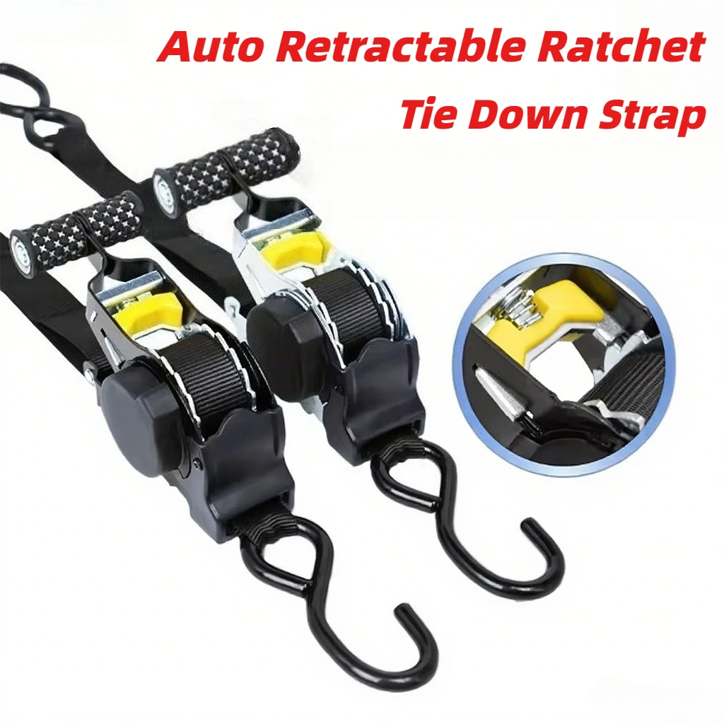 

2 шт., автоматические выдвижные ремни с храповым механизмом, 1500 фунтов, 3,3 м, сверхмощная мягкая ручка, безопасный грузовой багаж для мотоцикла