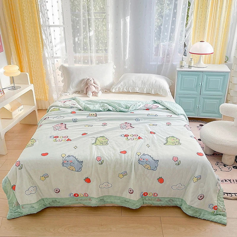 Cute Dinosaur Summer Quilt Ice Silk Feeling Cool Feeling Silk Bean Airable Comforter Washable Thin Duvet Air Conditioning Quilts