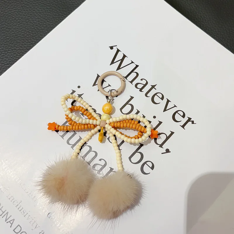 Original New Autumn/Winter Bow Hairball Mobile Chain Little Red Book Mobile Rope Digital Hanging Rope Creative Pendant