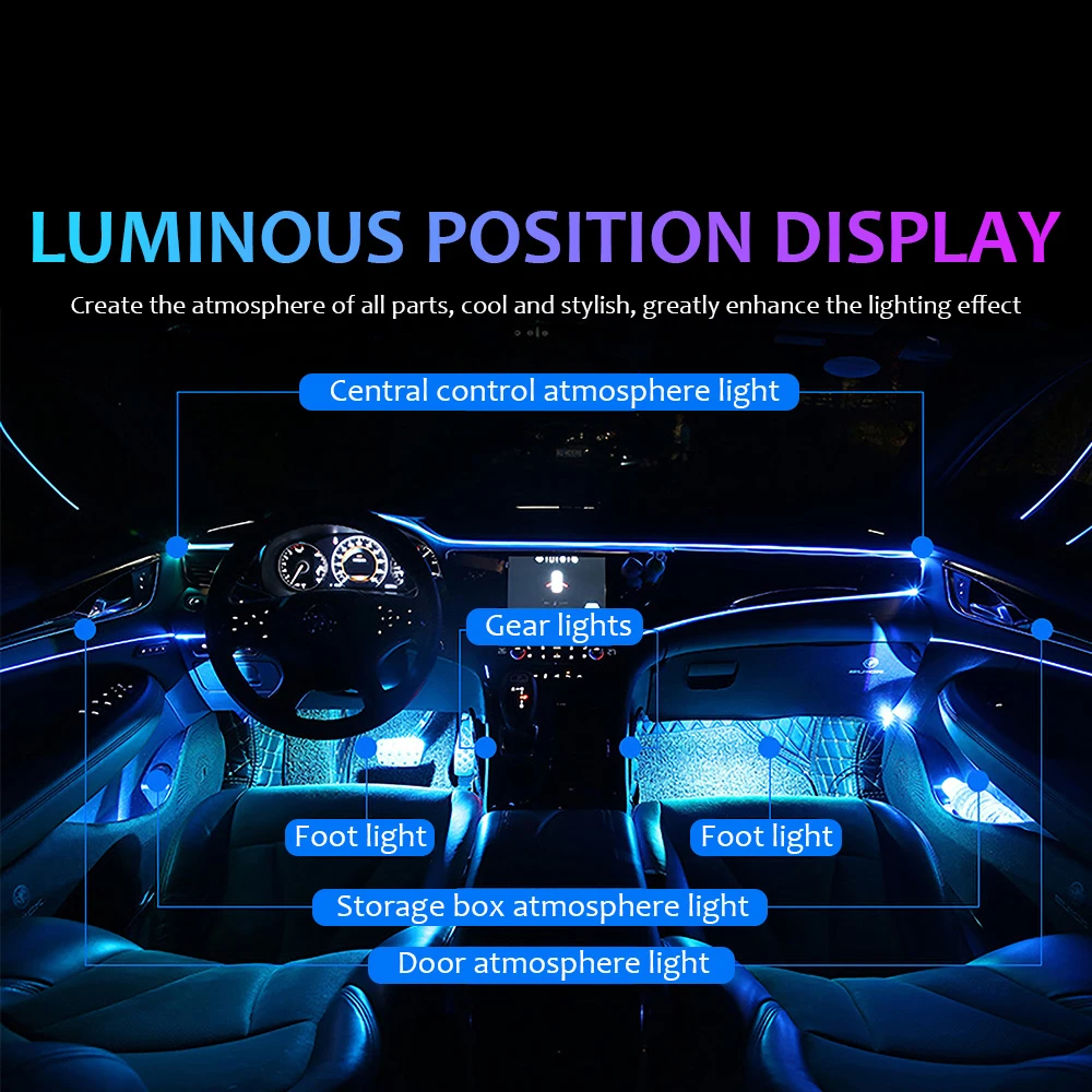 12V Car LED Foot Ambient Lamp With Bluetooth APP Music Control Multiple Mode Auto Interior Decorative RGB Atmosphere Strip Light