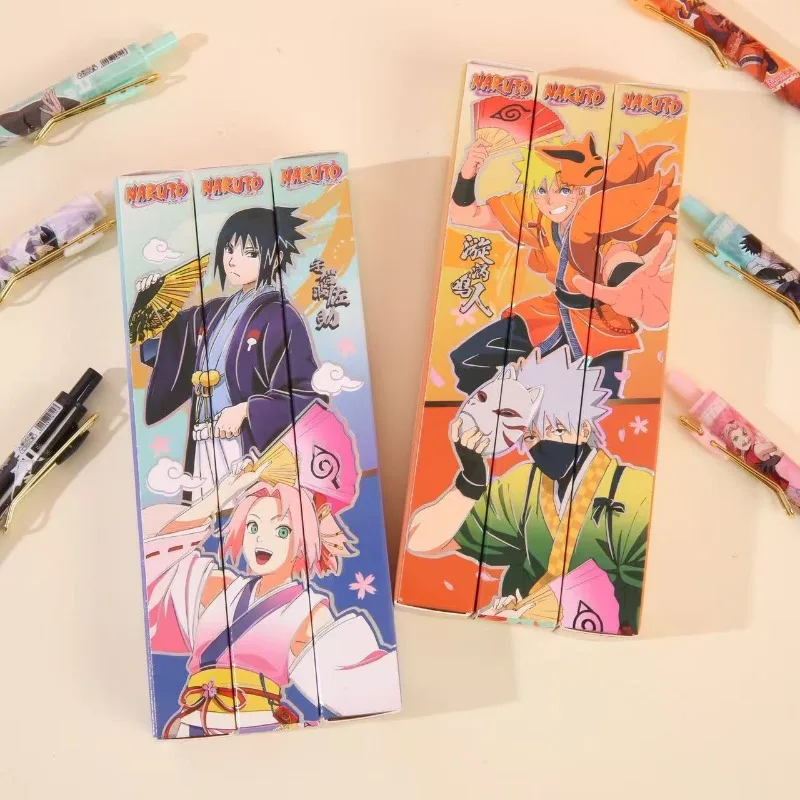 Naruto Black Gel Pens Students Fashion Stationery Anime Movie Derivative Peripheral Blind Box Pen Boys Girls Back To School Gift