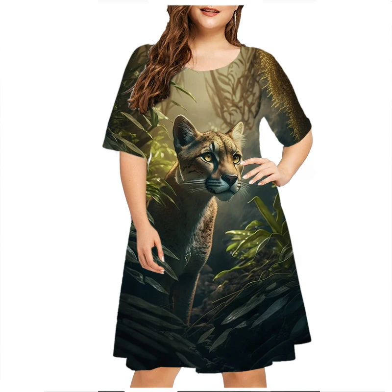 2023 Plant Flowers Green Leaf Funny Monkey Dress Women Plus Size Summer Dresses Casual Short Sleeve O-Neck 3D Print Loose Dress