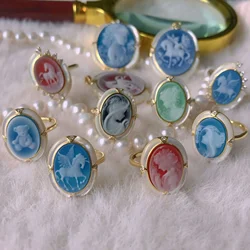 S925 Silver Inlay German Cameo Agate Relief Silver Ring