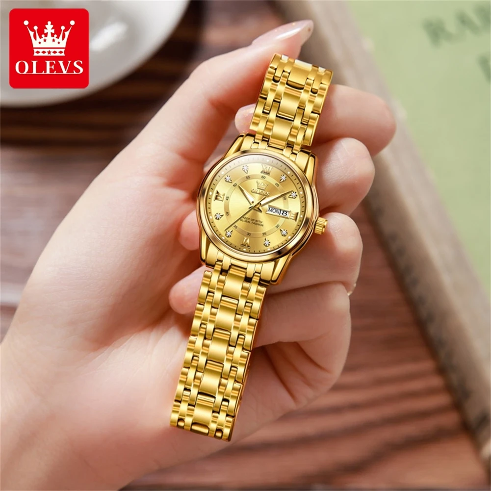 

OLEVS Brand New Fashion Gold Quartz Watches Women Luxury Stainless Steel Waterproof Luminous Women Dress Watch Relogio Feminino