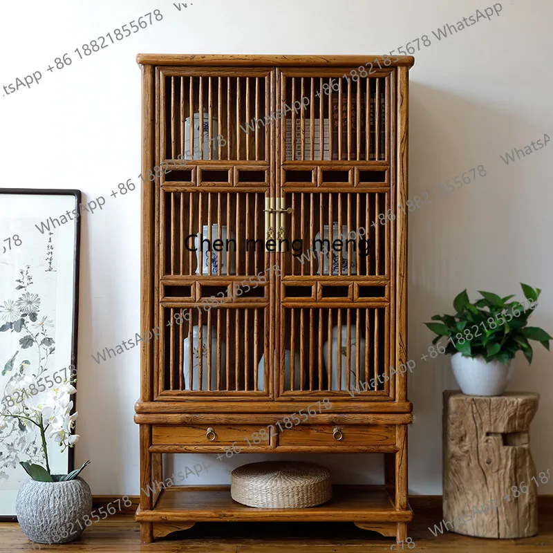 

Old Elm Modern Chinese Solid Wood Wine Cabinet Storage Edge Bookcase Factory Direct Sales