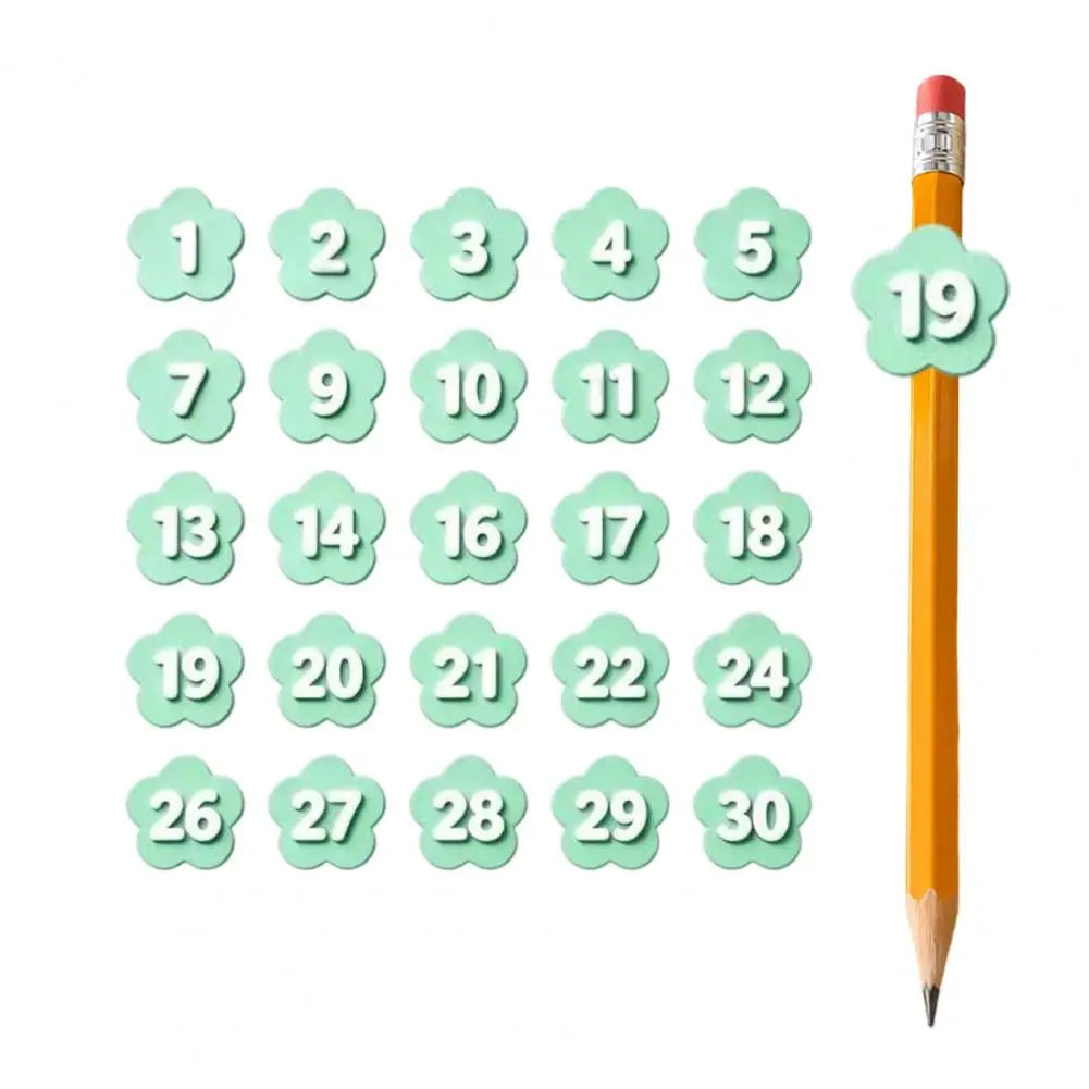 30PCS Numbered Pencil Toppers, Reusable Prevent Pen Cover Confusion Labels, Plastic Tracking Marker Clips for Teacher Student