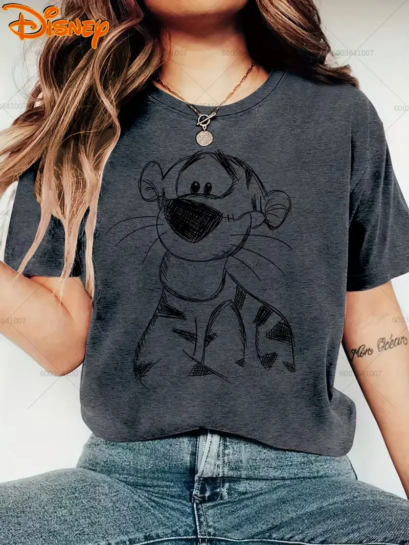 

Новая женская и мужская хлопковая футболка Disney Tigger Eeyore Stitch, футболки унисекс с короткими рукавами, большие повседневные топы для пар, Винни-Пух